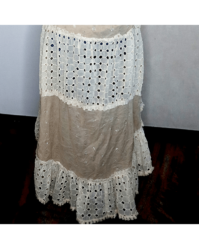 Robe tunique longue -Cintrée à la taille - broderie anglaise - Nude